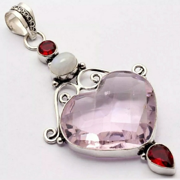 New Morganite, Garnet and Moonstone Silver Pendant. - Picture 1 of 1